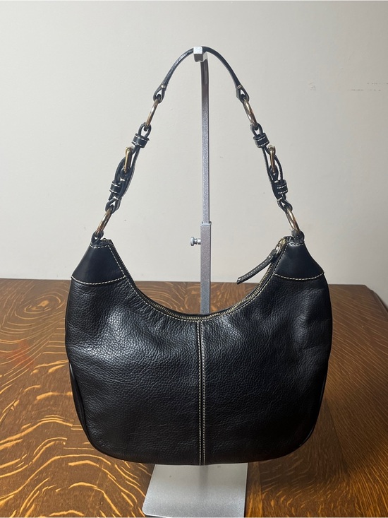 Dooney & Bourke Handbags - Dooney & Bourke Black Pebbled Leather Shoulder Hobo with Contrast Stitching
